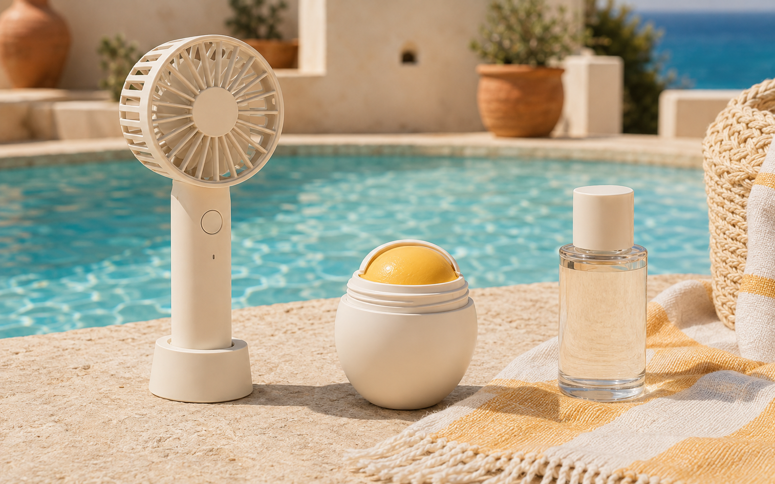 Sunward summer essentials beside a pool